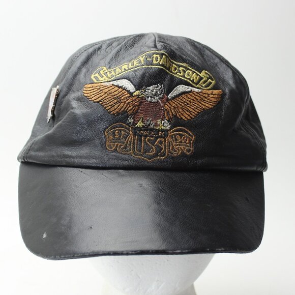 Harley Davidson Center Logo Black Leather Ball Cap Hat - Picture 3 of 12